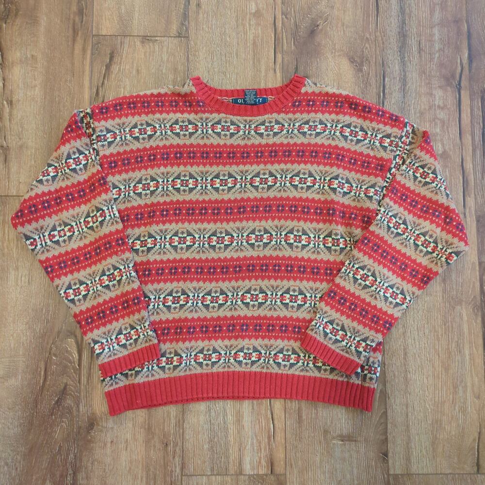 VTG Old Navy Women's Large‎ Knit Sweater Pattern Aztec Fair Isle Grandma Retro